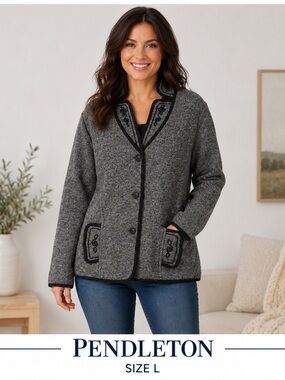 Pendleton Women’s Gray Wool Blend Embroidered Button Front Jacket Size L